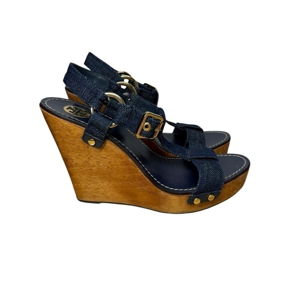Tory Burch Beckett Denim Wedge Size 9.5 - Picture 3 of 11